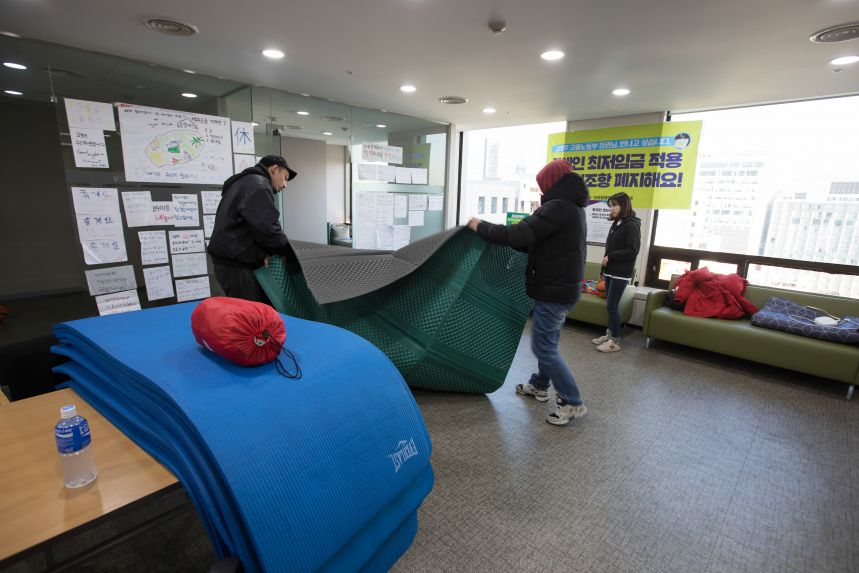 중증장애인노동권쟁취 점거 85일 농성 마감날 (사진. 정택용)